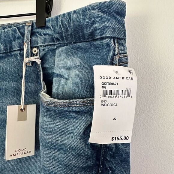 Good American Good Boy Twisted Slit Hem High Rise Indigo Jean - Picture 6 of 8